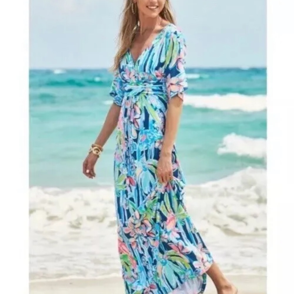 Lilly Pulitzer PARIGI MAXI DRESS POP UP JUNGLE HOPPIN - Picture 1 of 11